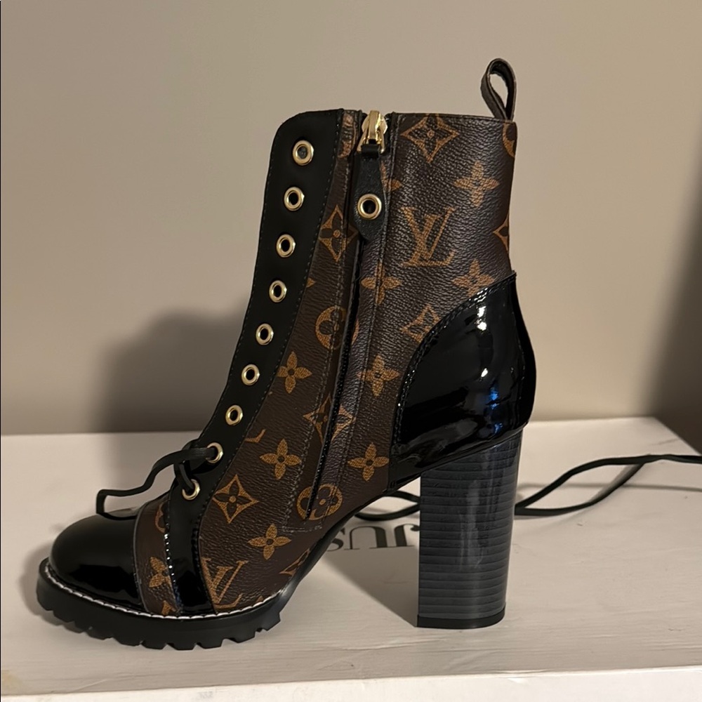 Louis Vuitton Black and Brown Heeled Boots with Monogram - Picture 3 of 5